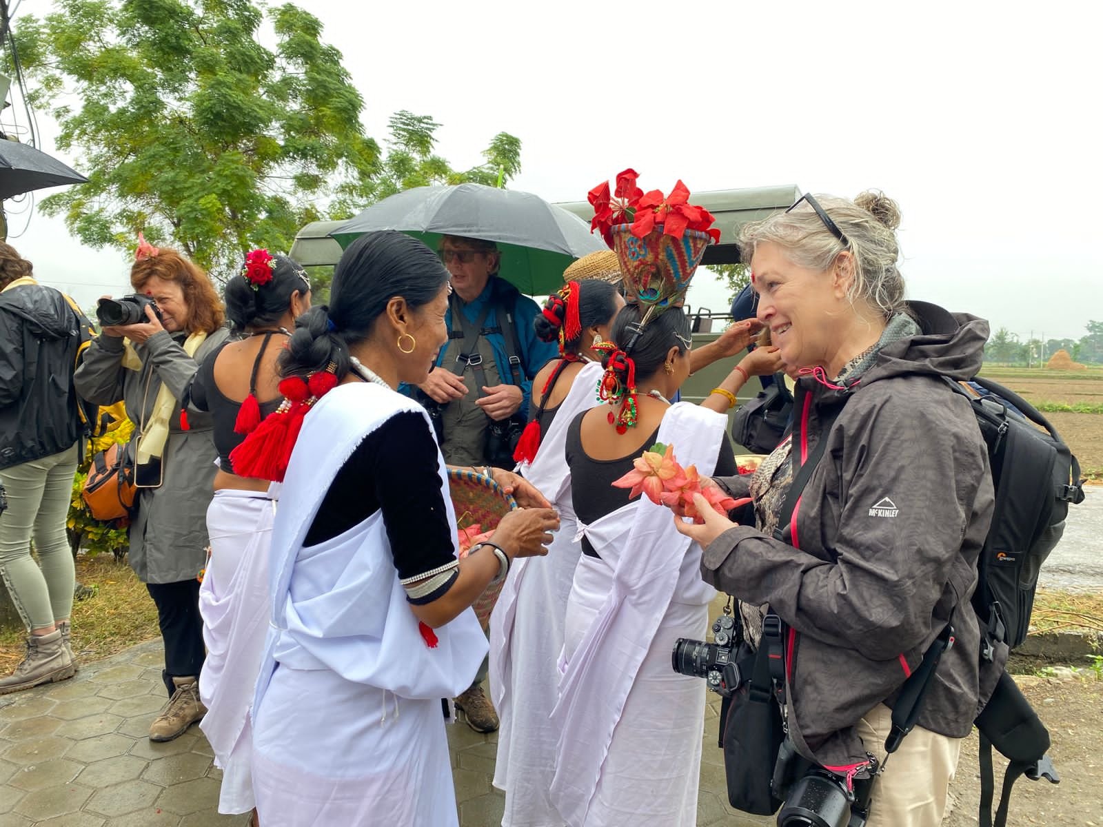 Tharu people welcoming the guests